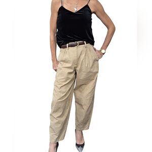 House of Harlow Embroidered High Waist Tapered Pants XS | Neutral Vintage Chic